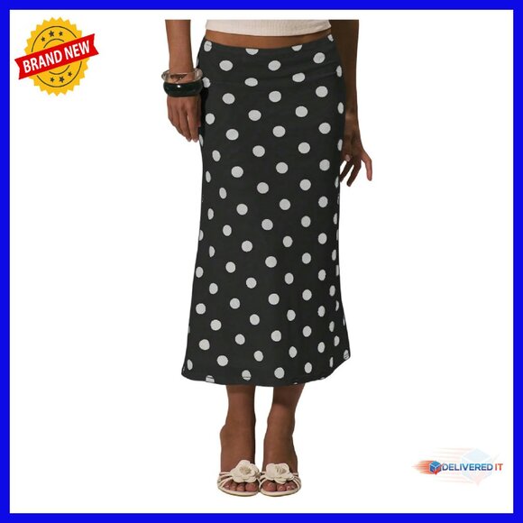 Sheer Mesh Polka Dot Midi Skirt with Flared Hem and Ruffle Detail